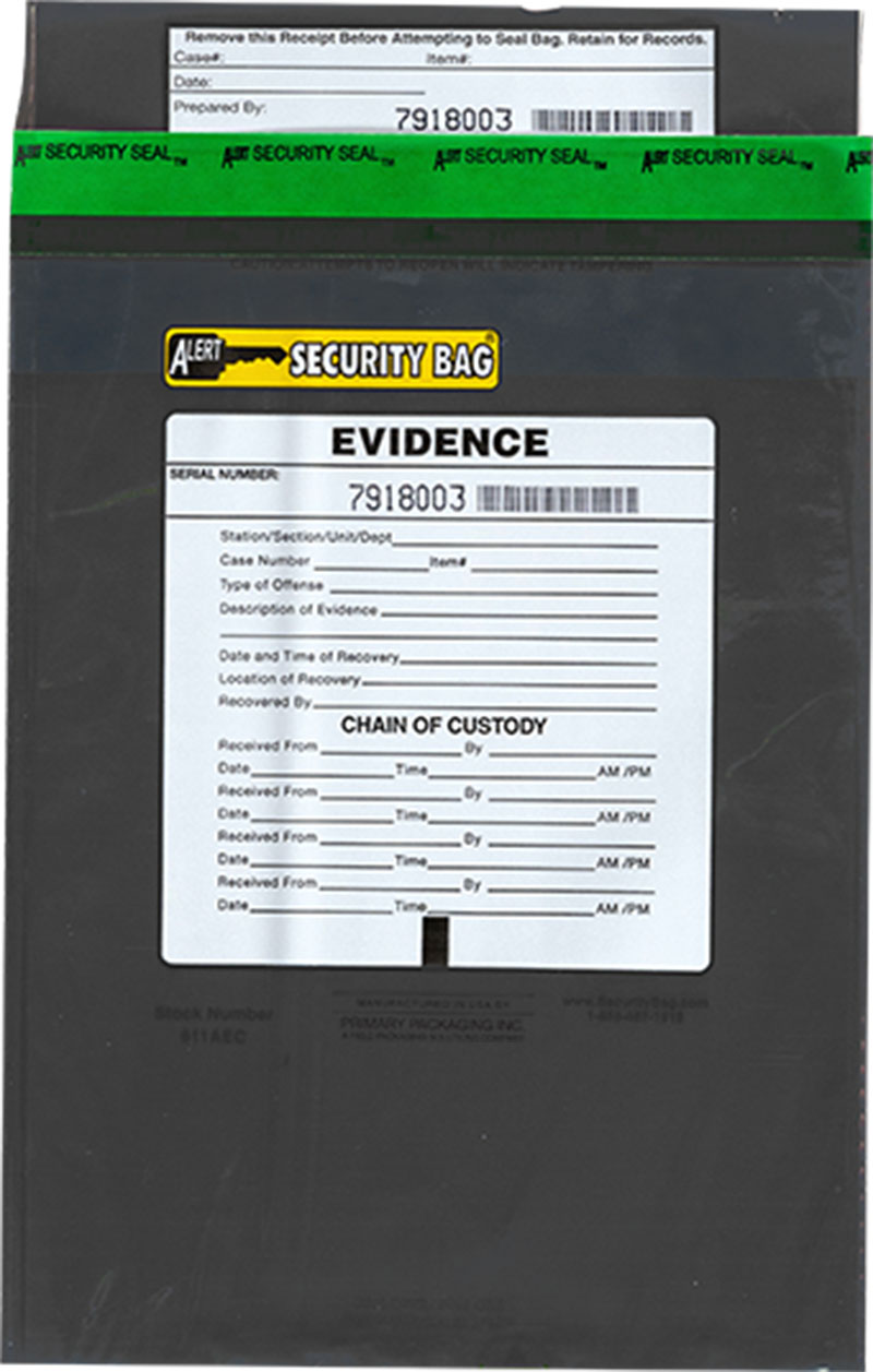 Alert Security antistatic evidence bag with tamper evident technology.