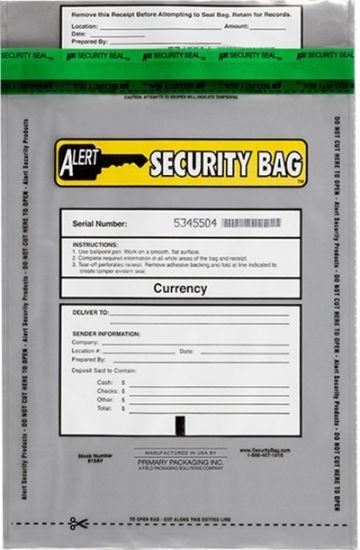 Alert Security bank deposit bag with tamper evident technology