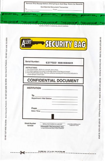 Alert Security confidential document bag with tamper evident technology.