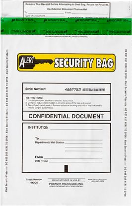 Alert Security Confidential Document Bag with tamper evident technology.