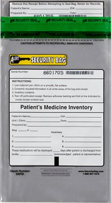 Alert Security patient's medicine bag with tamper evident technology.
