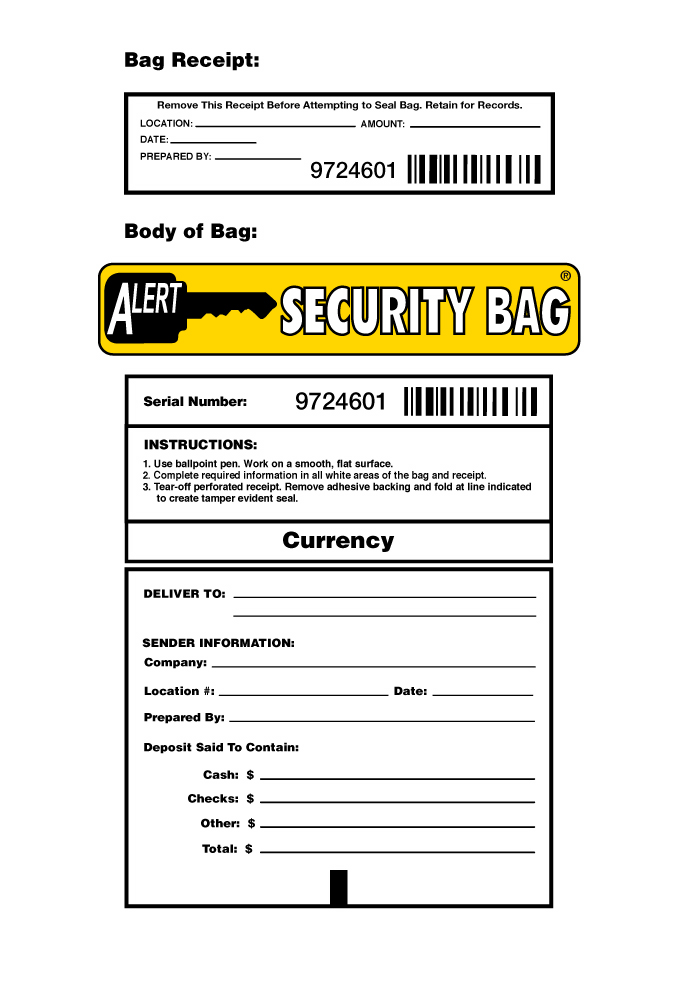 Recording information about assets stored in Alert Security Bags is easy with the write-on information block.
